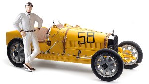 1:18 M-100 (B-017) CMC Bugatti T35, 1924 Yellow Livery with a female racer figurine Limited Edition 600 pcs